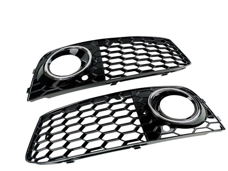 Комплект передніх решіток для Audi A4 B8 2009-2012 8K0807681 8K0807682, чорний глянець з хром вставками, стиль RS 2995729038 фото